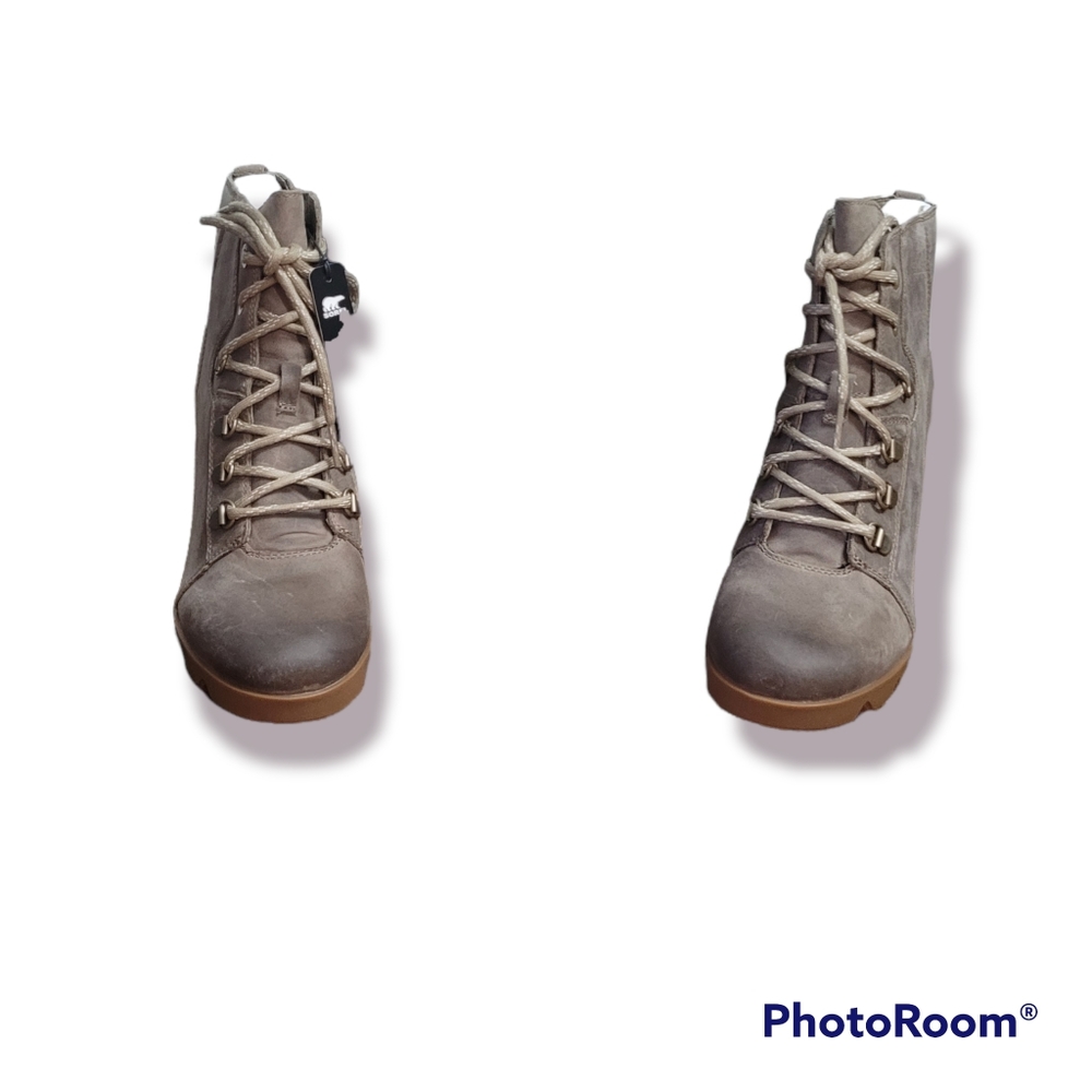 Sorel Joan Of Arc Uptown Waterproof Wedge In Khaki - Picture 10 of 11